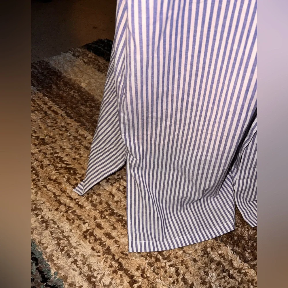 Chouytou button down shirt dress blue & white stripes, side pockets, split hem - Picture 14 of 16